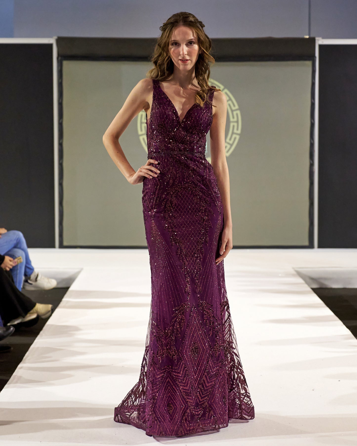 Lisandra Merlot Glitter Lace "evening dresses"-0