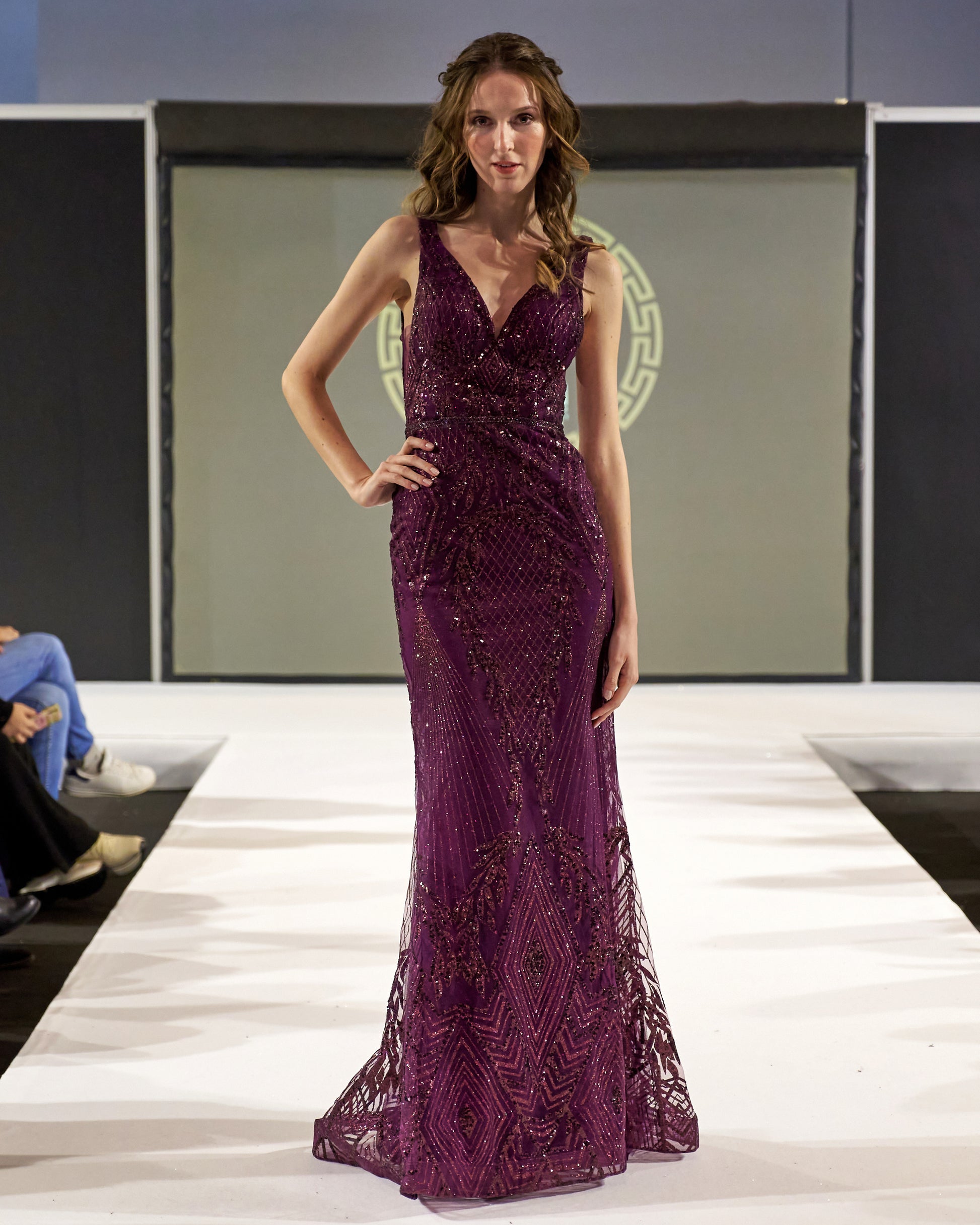 Lisandra Merlot Glitter Lace "evening dresses"-0