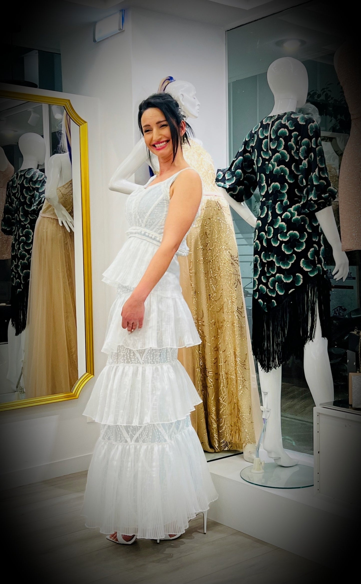 Cassandra light blue with glittered lace and pleated layers ruffles