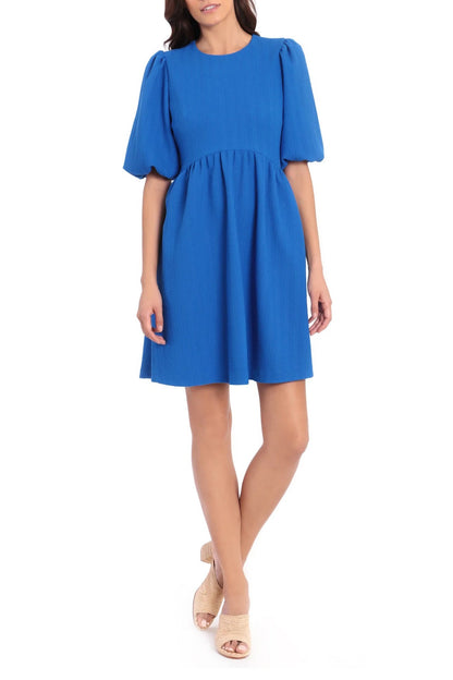 Maggy London Crew Neck Puff Short Sleeves Back Zipper Short Knit  Dress-0