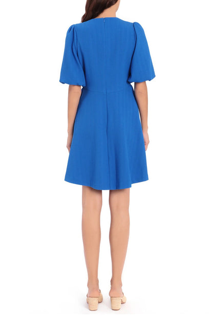 Maggy London Crew Neck Puff Short Sleeves Back Zipper Short Knit  Dress-2