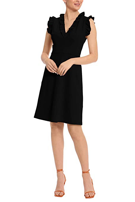 Maggy London V Neck Ruffle Sleeves Back Zipper Short Crepe Dress-3
