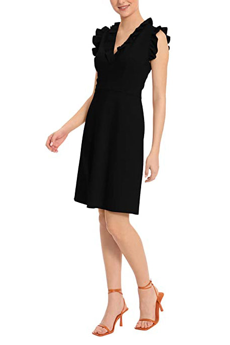 Maggy London V Neck Ruffle Sleeves Back Zipper Short Crepe Dress-4