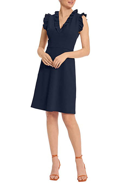 Maggy London V Neck Ruffle Sleeves Back Zipper Short Crepe Dress-6