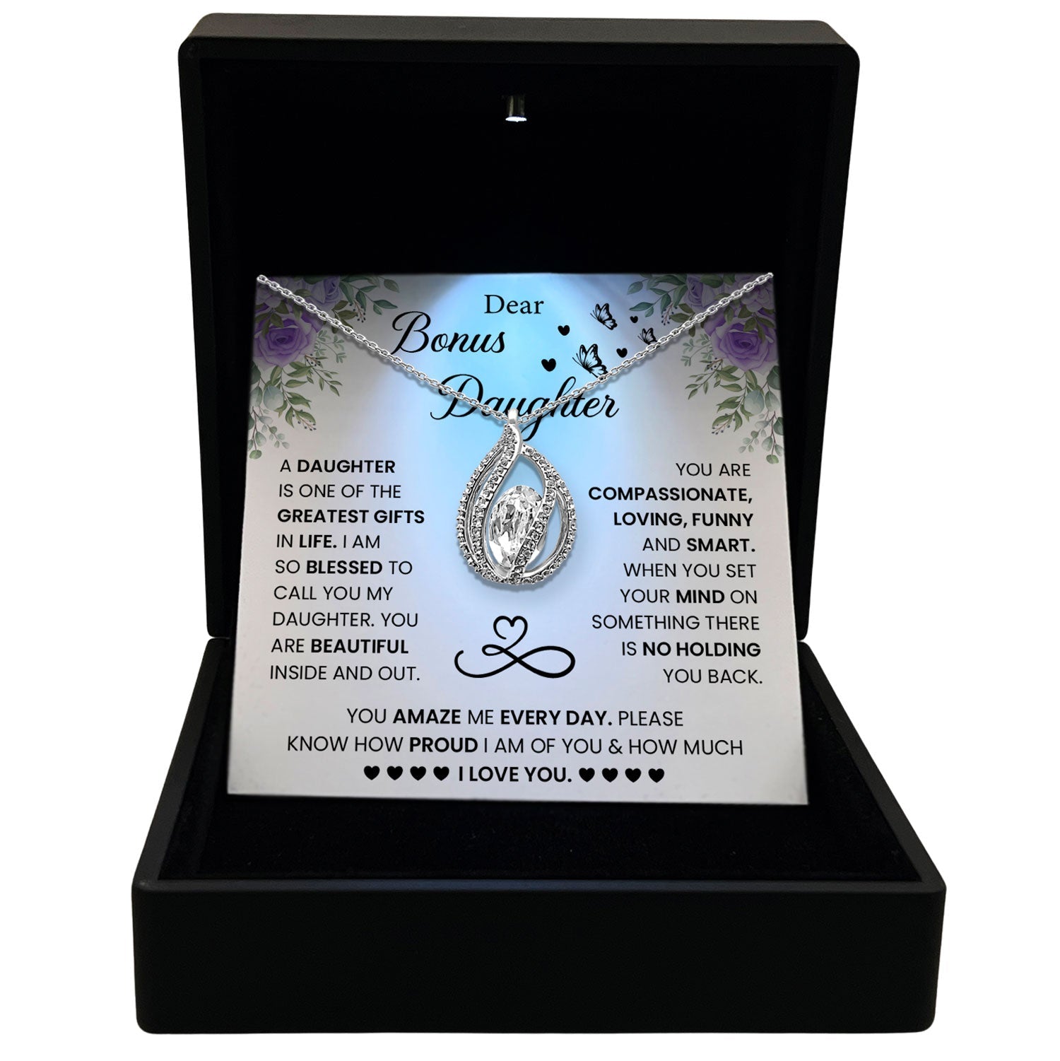 TRYNDI™ To My Beautiful Bonus Daughter Birdcage Necklace With Authentic Swarovski Crystals
