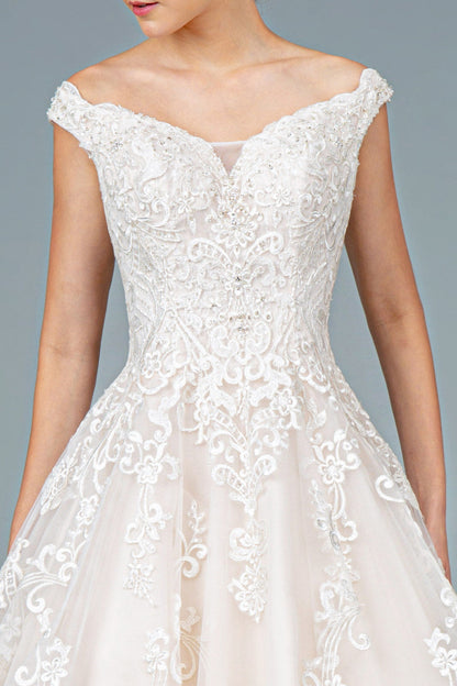 Embroidery Embellished Mesh A-Line Tail Long Wedding Dress GLGL1800