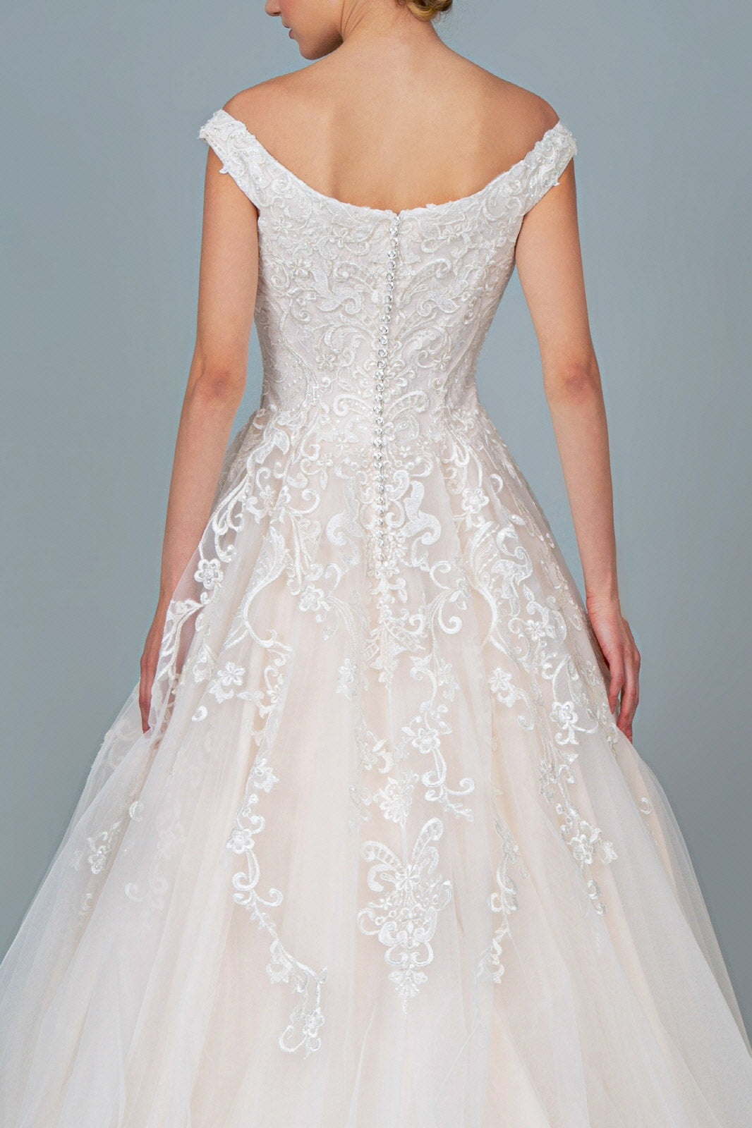Embroidery Embellished Mesh A-Line Tail Long Wedding Dress GLGL1800