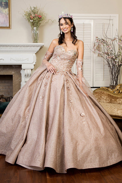 Sweethearted Ruffle Tail w/ Detached Mesh Sleeve Long Quinceanera Dress - Mask Not Included GLGL1912-0