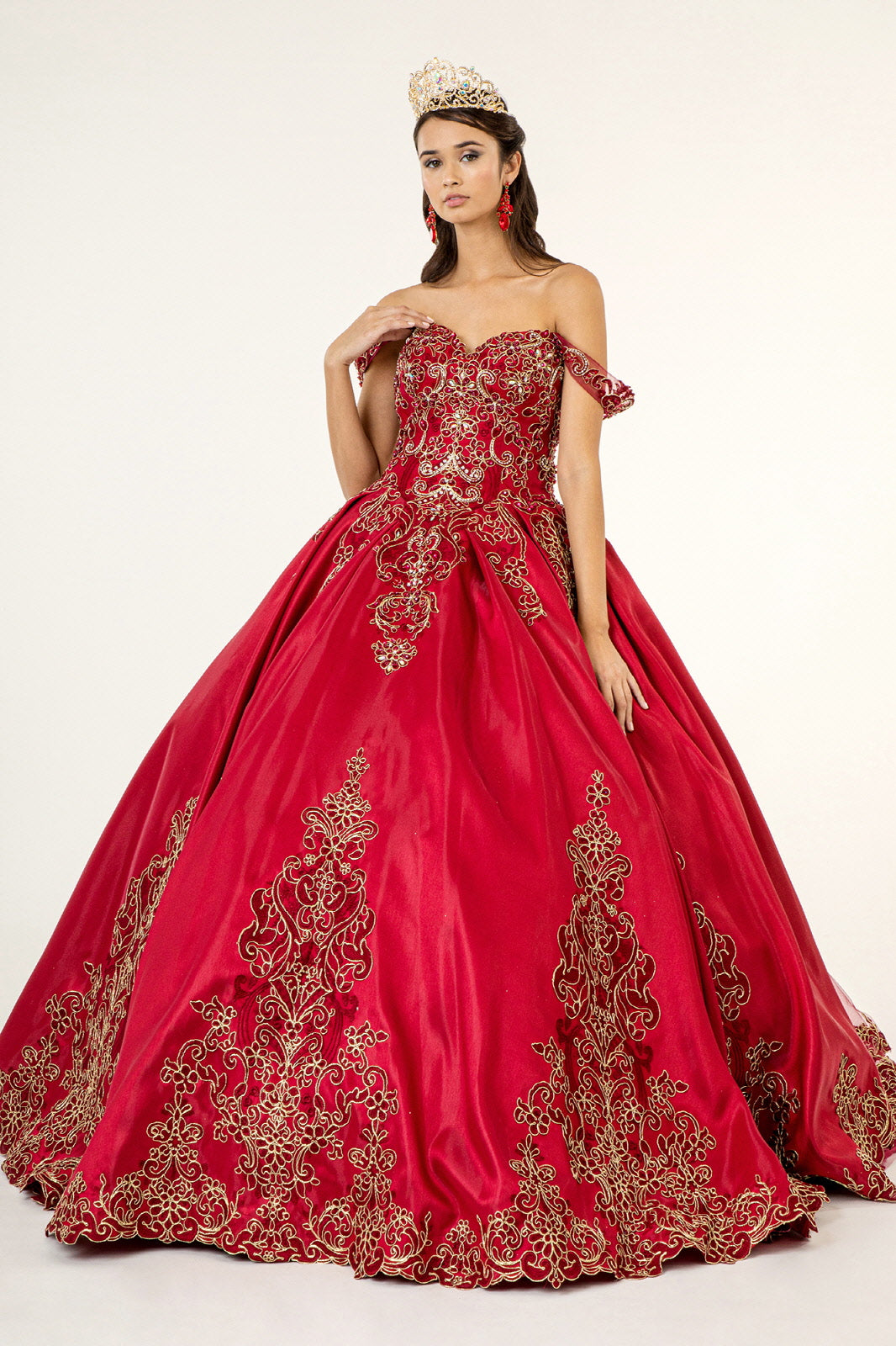 Embroidered Mesh Strap Satin w/ Mesh Tail Quinceanera Dress - Mask Not Included GLGL1930