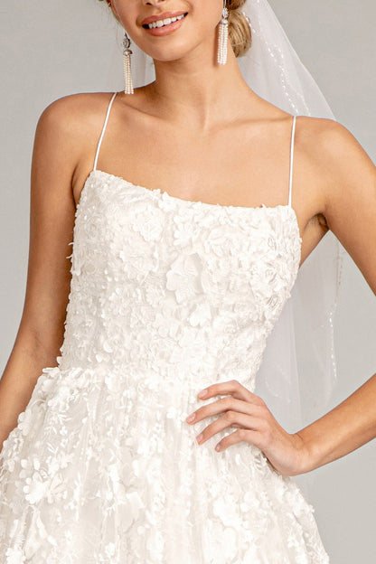 Floral Embroidered Lace-Up Mesh w/ Sweetheart Neckline Long Wedding Dress GLGL1985