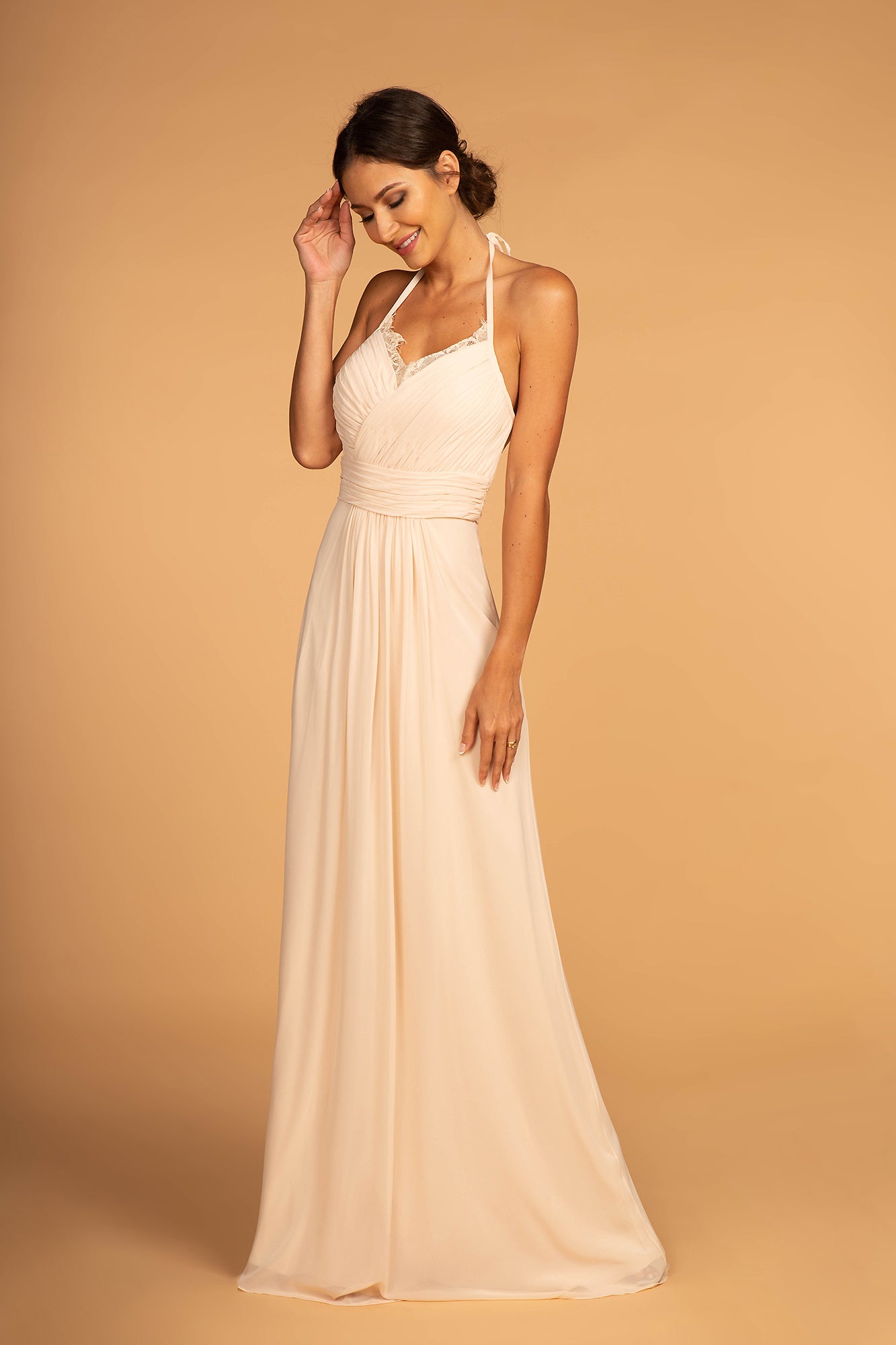 Enchanting Halter Neck Chiffon Long Bridesmaid Luxurious Formal Gown GLGL2606-0