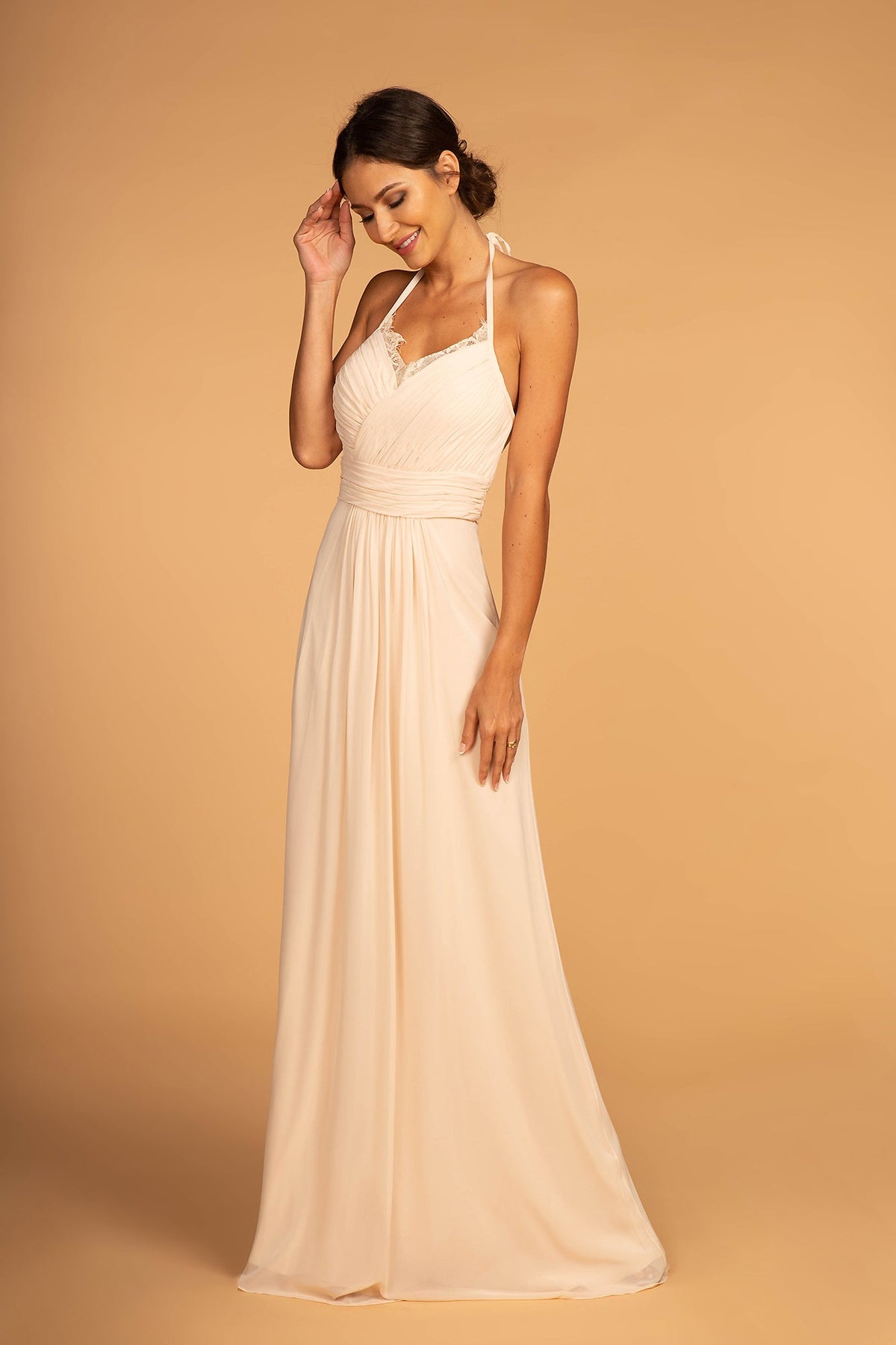 Enchanting Halter Neck Chiffon Long Bridesmaid Luxurious Formal Gown GLGL2606-0