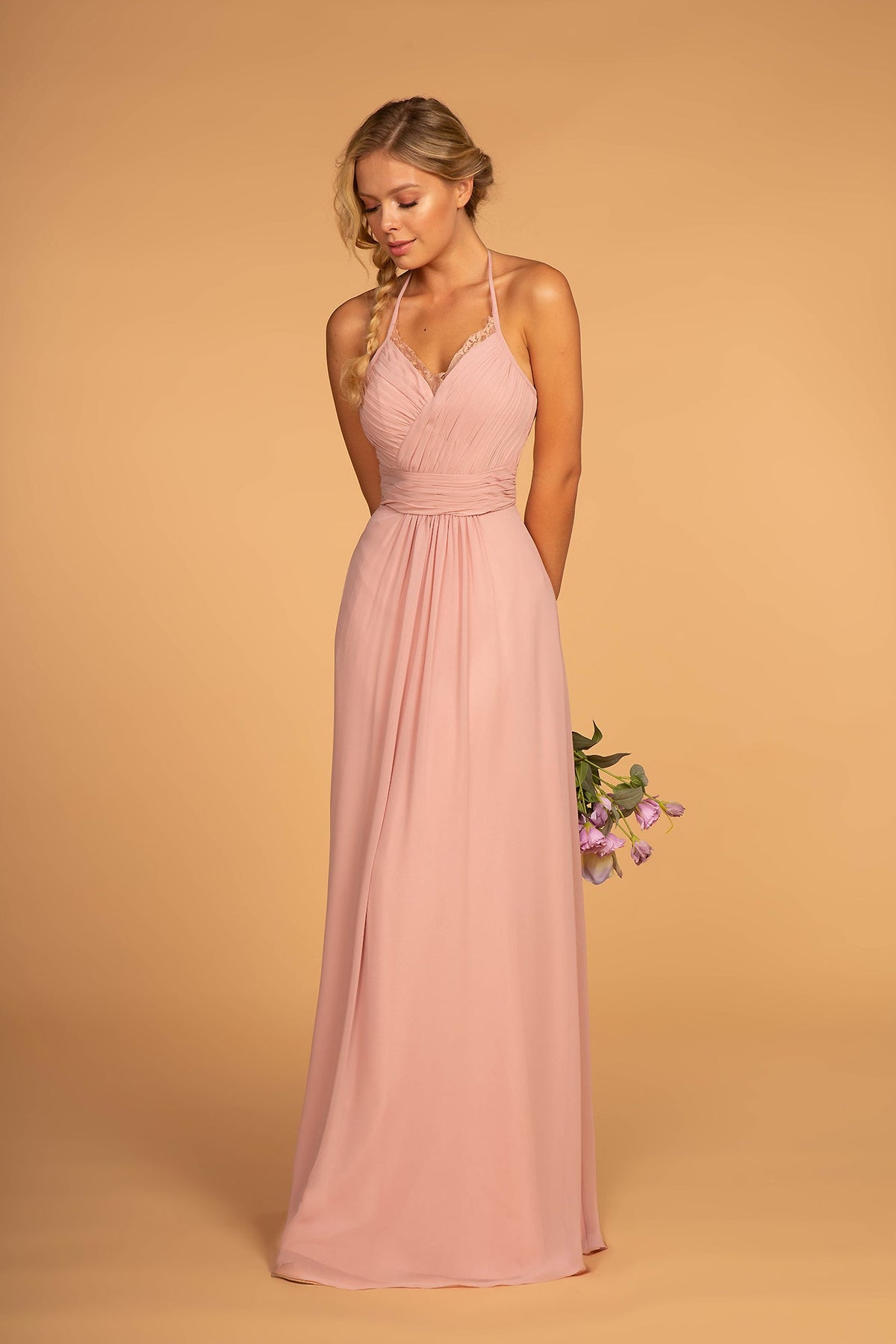 Enchanting Halter Neck Chiffon Long Bridesmaid Luxurious Formal Gown GLGL2606-2