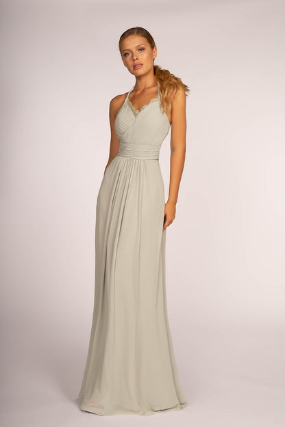 Enchanting Halter Neck Chiffon Long Bridesmaid Luxurious Formal Gown GLGL2606-5