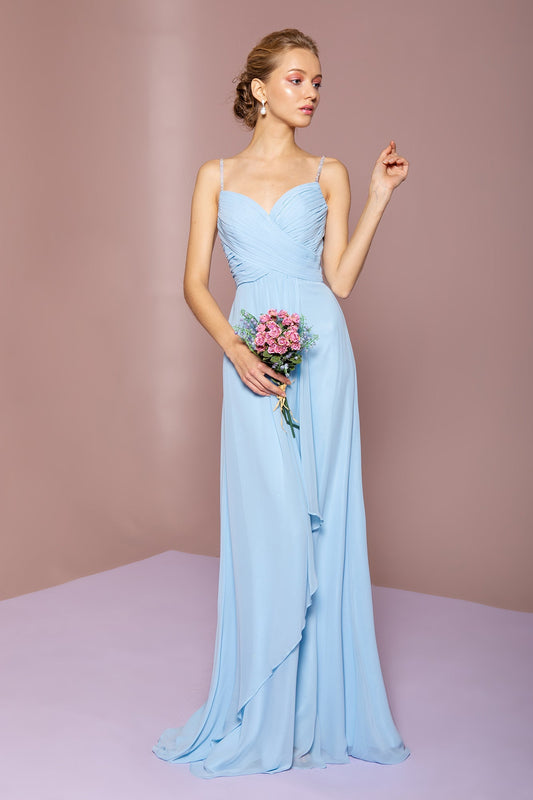 Chiffon Ruched Jewel Straps Long Prom Dress GLGL2666-0