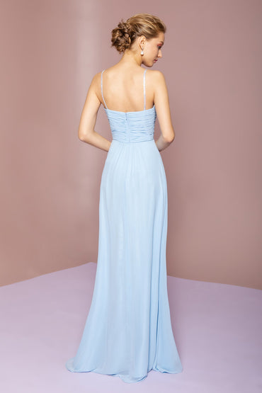 Chiffon Ruched Jewel Straps Long Prom Dress GLGL2666-1