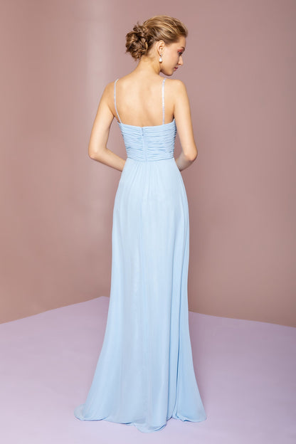 Chiffon Ruched Jewel Straps Long Prom Dress GLGL2666-1