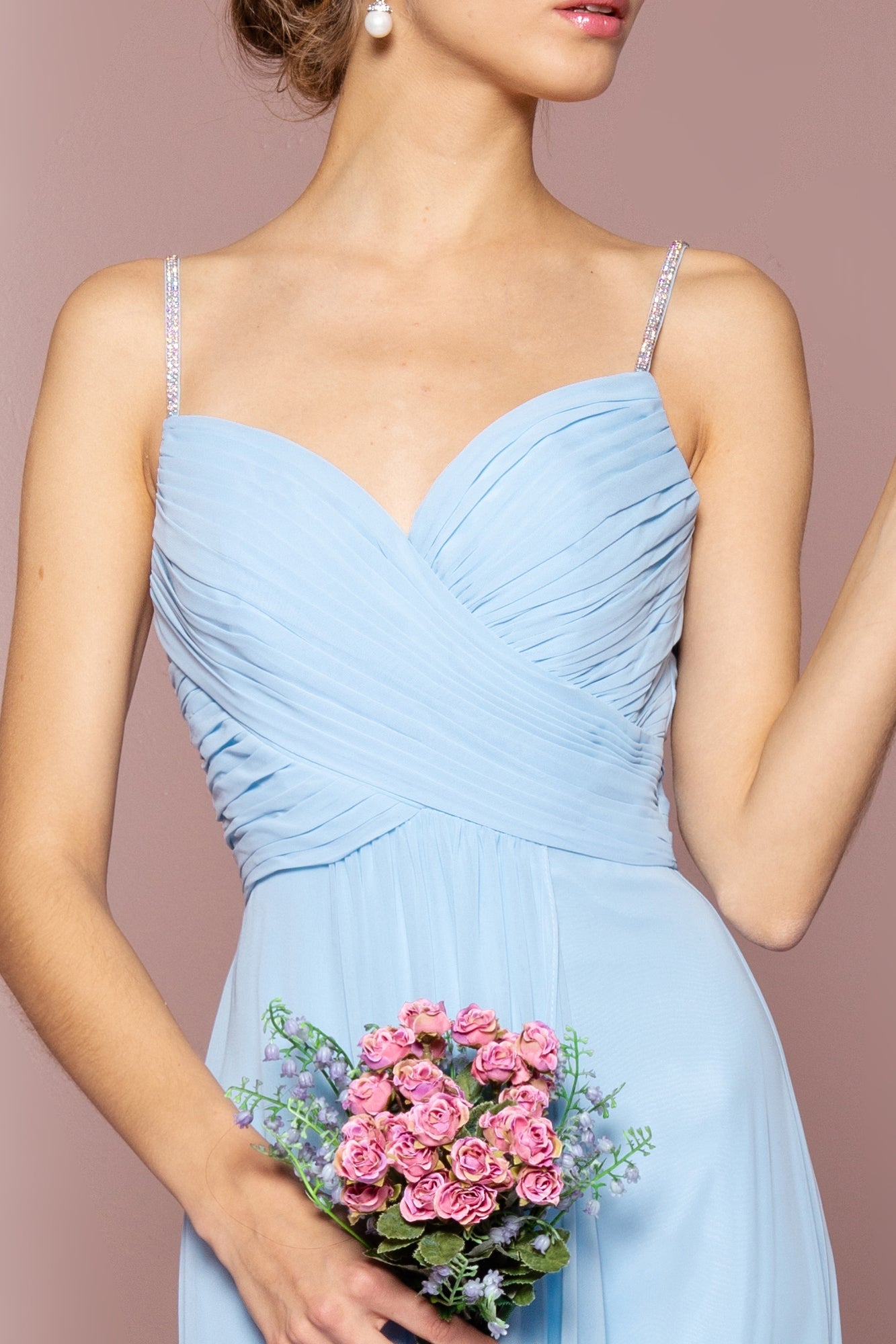 Chiffon Ruched Jewel Straps Long Prom Dress GLGL2666-2