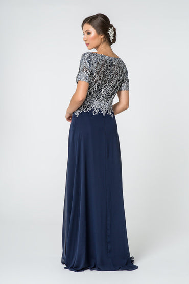 Lace Embellished Illusion V-Neck Long Mother Of The Bride Dress GLGL2826-1