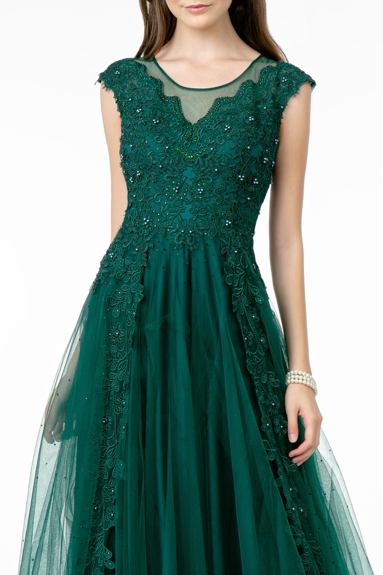 Embroidered Mesh A-Line w/ Sheer Back Long Prom Dress GLGL2882-4