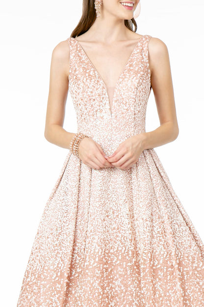 Illusion Deep V-Neck Glitter Tulle A-Line Long Prom Dress GLGL2908-2