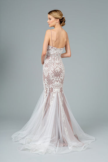 Spaghetti Strap V-Neck Mermaid Long Prom Dress GLGL2934-1