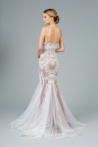Spaghetti Strap V-Neck Mermaid Long Prom Dress GLGL2934-1