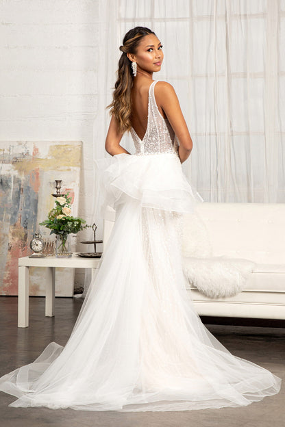 3D Flower Applique Mermaid Mesh w/ Detached Mesh Layer Wedding Dress GLGL3014-1