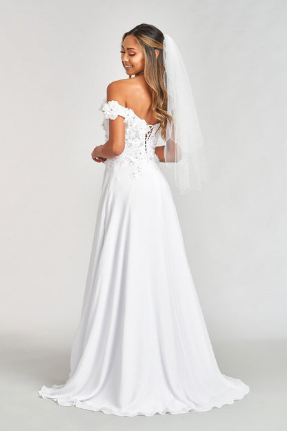 Floral 3D Applique Embellished Bodice A-Line Chiffon Long Prom Dress GLGL3018-2