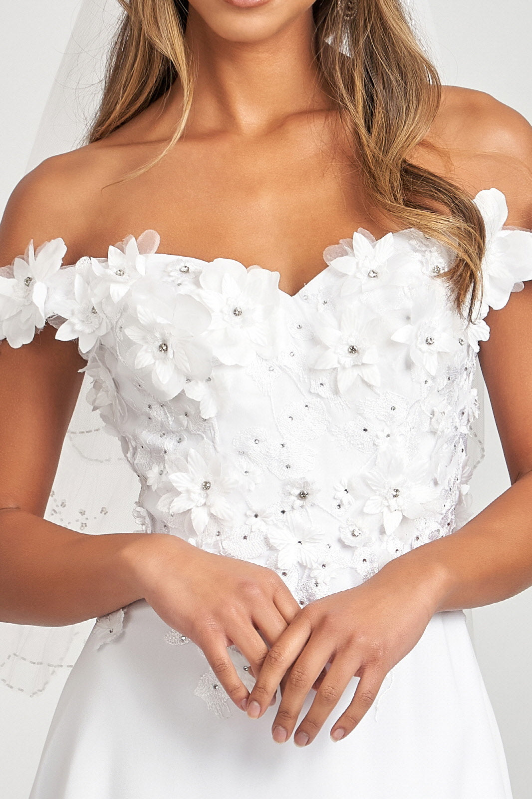 Floral 3D Applique Embellished Bodice A-Line Chiffon Long Prom Dress GLGL3018-3