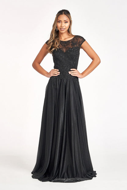 Beads Embellished Embroidered A-line w/ Scoop-Neck Long Mother Of The Bride Dress GLGL3068-1