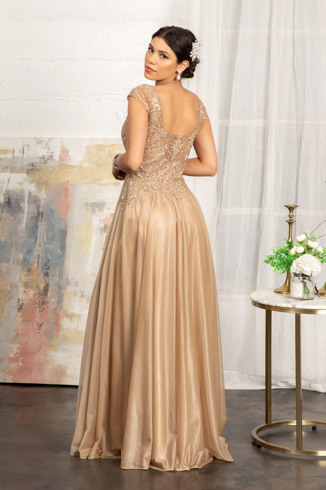 Beads Embellished Embroidered A-line w/ Scoop-Neck Long Mother Of The Bride Dress GLGL3068-3