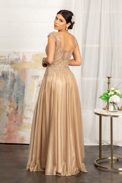 Beads Embellished Embroidered A-line w/ Scoop-Neck Long Mother Of The Bride Dress GLGL3068-3