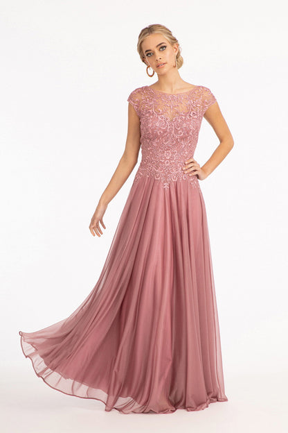 Beads Embellished Embroidered A-line w/ Scoop-Neck Long Mother Of The Bride Dress GLGL3068-5