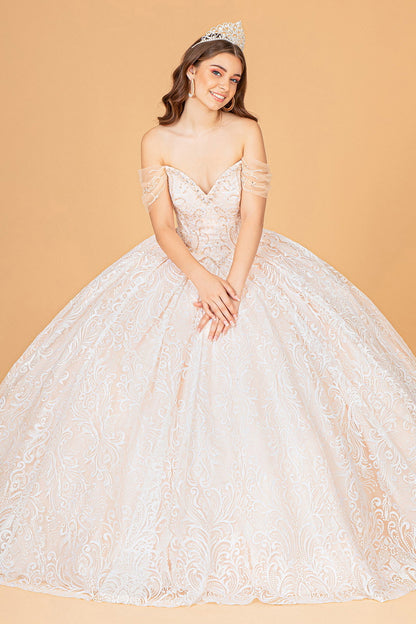 Jewel Mesh w/ Mini Bag and Separate Long Sleeves Quinceanera Dress GLGL3073-1