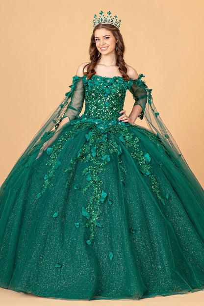 Off Shoulder Mesh w/ Shoulder Side Mesh Drapes Quinceanera Dress GLGL3075-1