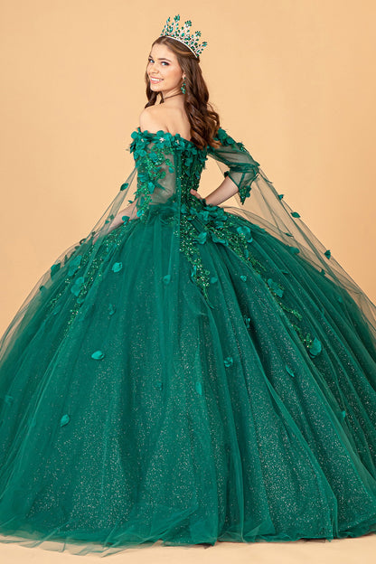Off Shoulder Mesh w/ Shoulder Side Mesh Drapes Quinceanera Dress GLGL3075-2