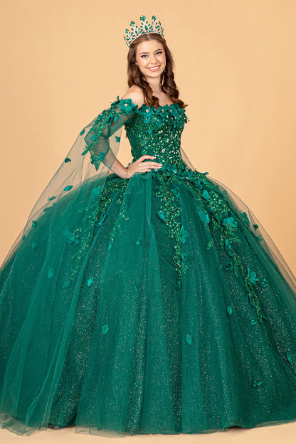 Off Shoulder Mesh w/ Shoulder Side Mesh Drapes Quinceanera Dress GLGL3075-3