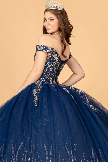 Glitter Mesh w/ Sequin and Beads Long Quinceanera Dress GLGL3079-4