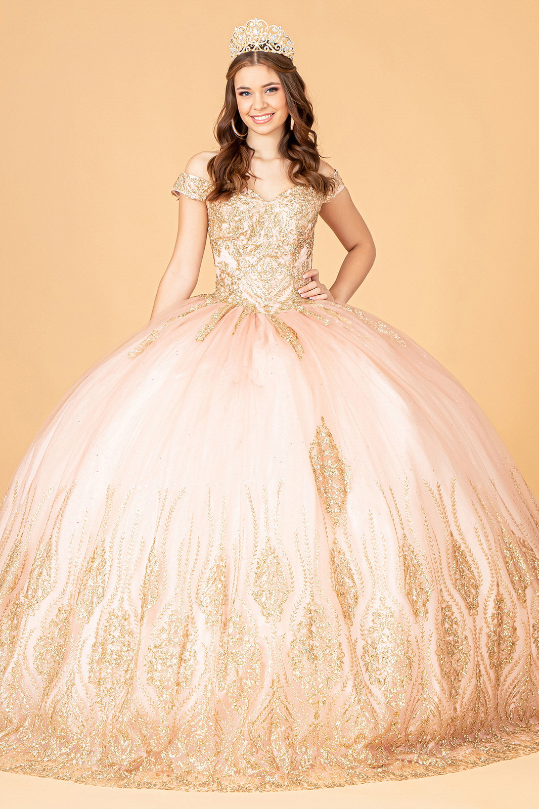 Glitter Mesh w/ Sequin and Beads Long Quinceanera Dress GLGL3079-5
