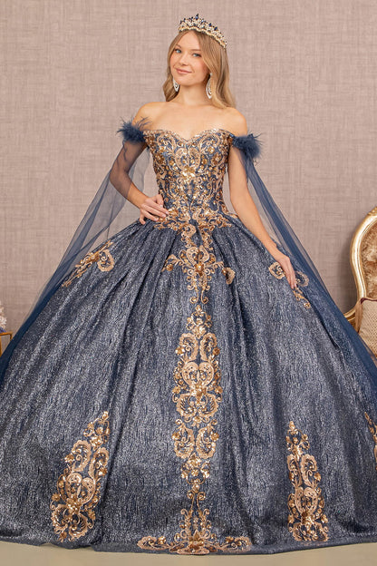 Feather Sequin w/ Detachable Side Mesh Layer Quinceanera Dress GLGL3107-0