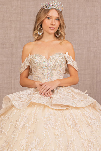 Jewel 3D Butterfly Applique Off Shoulder Mesh Quinceanera Dress GLGL3112-3