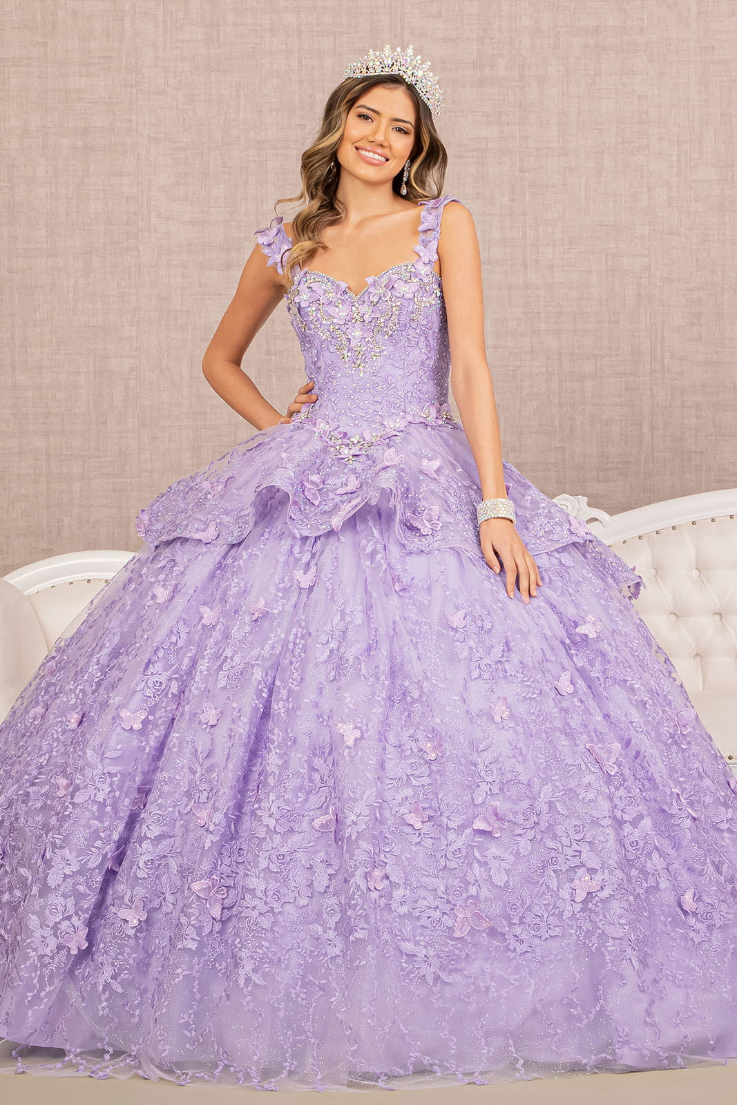 Jewel 3D Butterfly Applique Off Shoulder Mesh Quinceanera Dress GLGL3112-5