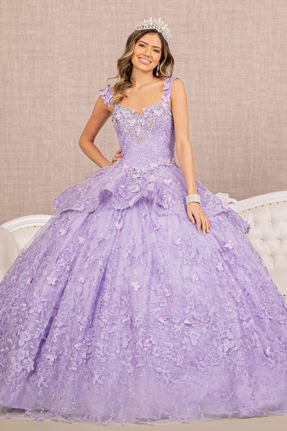 Jewel 3D Butterfly Applique Off Shoulder Mesh Quinceanera Dress GLGL3112-5