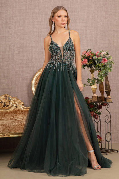 Jewel Bead Illusion Sweetheart Sheer Bodice Mesh A-line Long Prom Dress GLGL3137-0