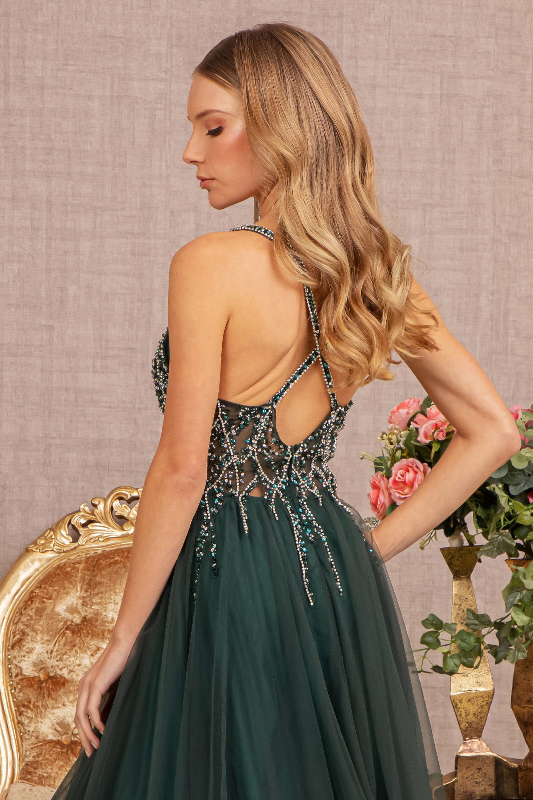 Jewel Bead Illusion Sweetheart Sheer Bodice Mesh A-line Long Prom Dress GLGL3137-3