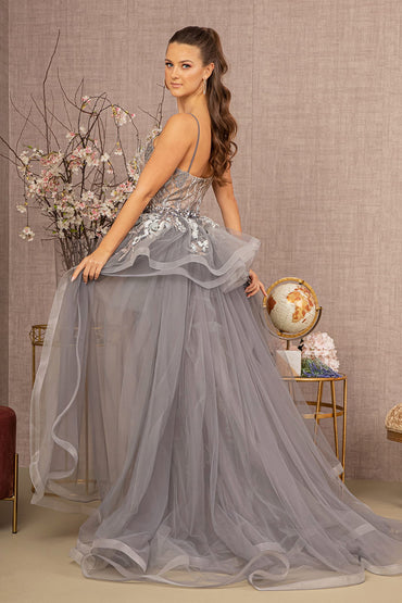 Embroidery Jewel Mermaid w/ Detachable Waist Long Mesh Layer Long Prom Dress GLGL3158