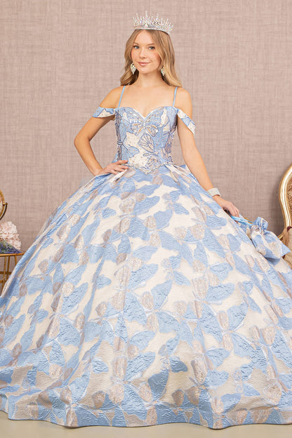 Ribbon Jewel w/ Long Mesh Tail and Mini Bag Quinceanera Dress GLGL3174-0