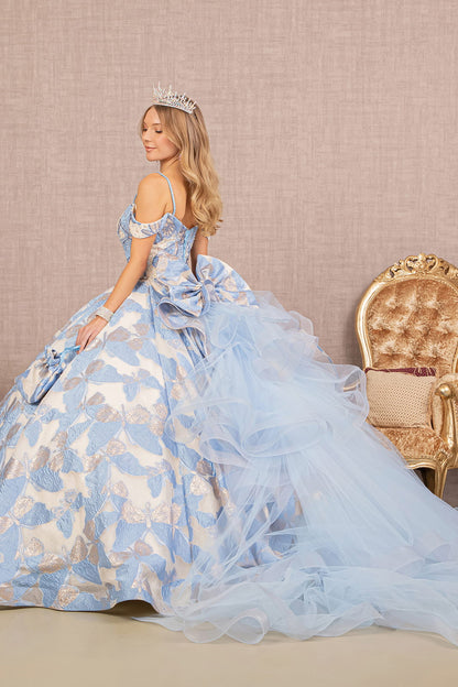 Ribbon Jewel w/ Long Mesh Tail and Mini Bag Quinceanera Dress GLGL3174-1