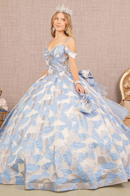 Ribbon Jewel w/ Long Mesh Tail and Mini Bag Quinceanera Dress GLGL3174-2